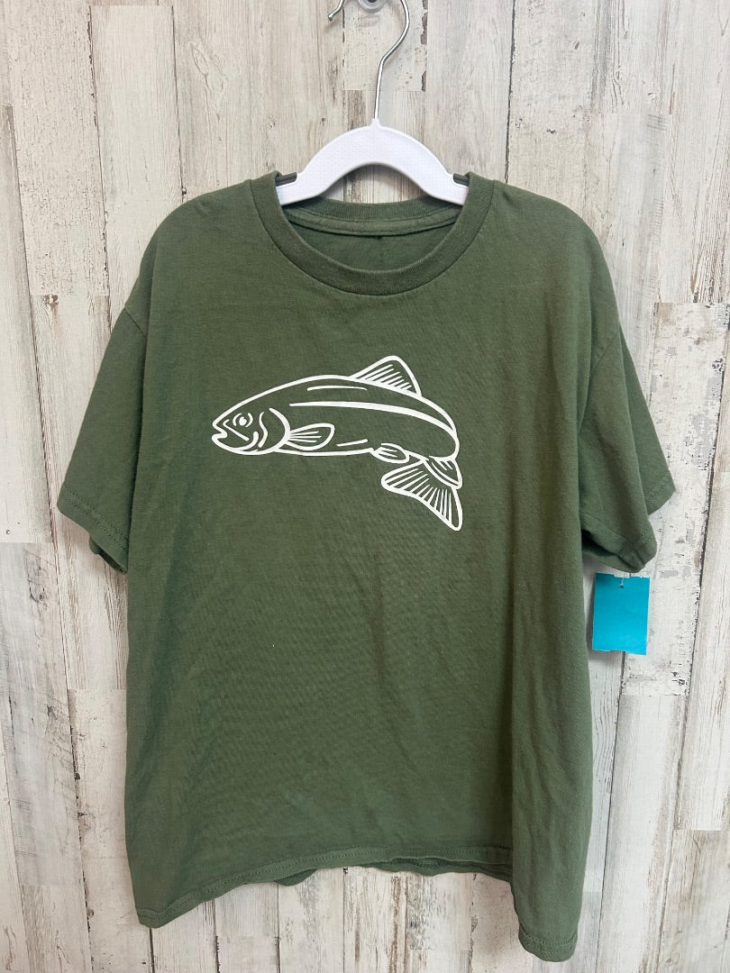 OLIVE FISH PRINT TEE, BOY 8