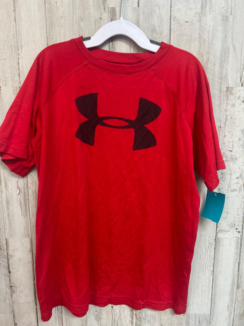 RED UNDER ARMOUR LOGO DRY FIT TEE, BOY 10/12