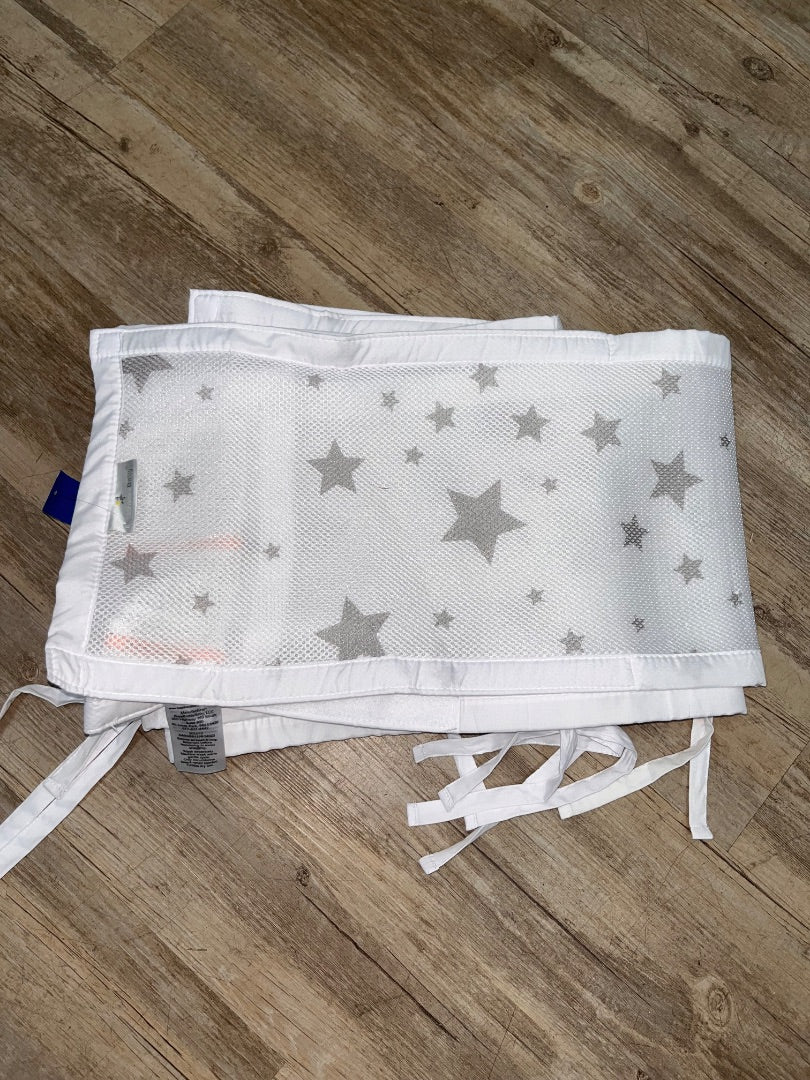 WHITE/GREY BREATHABLE BABY STAR MESH CRIB BUMPERS