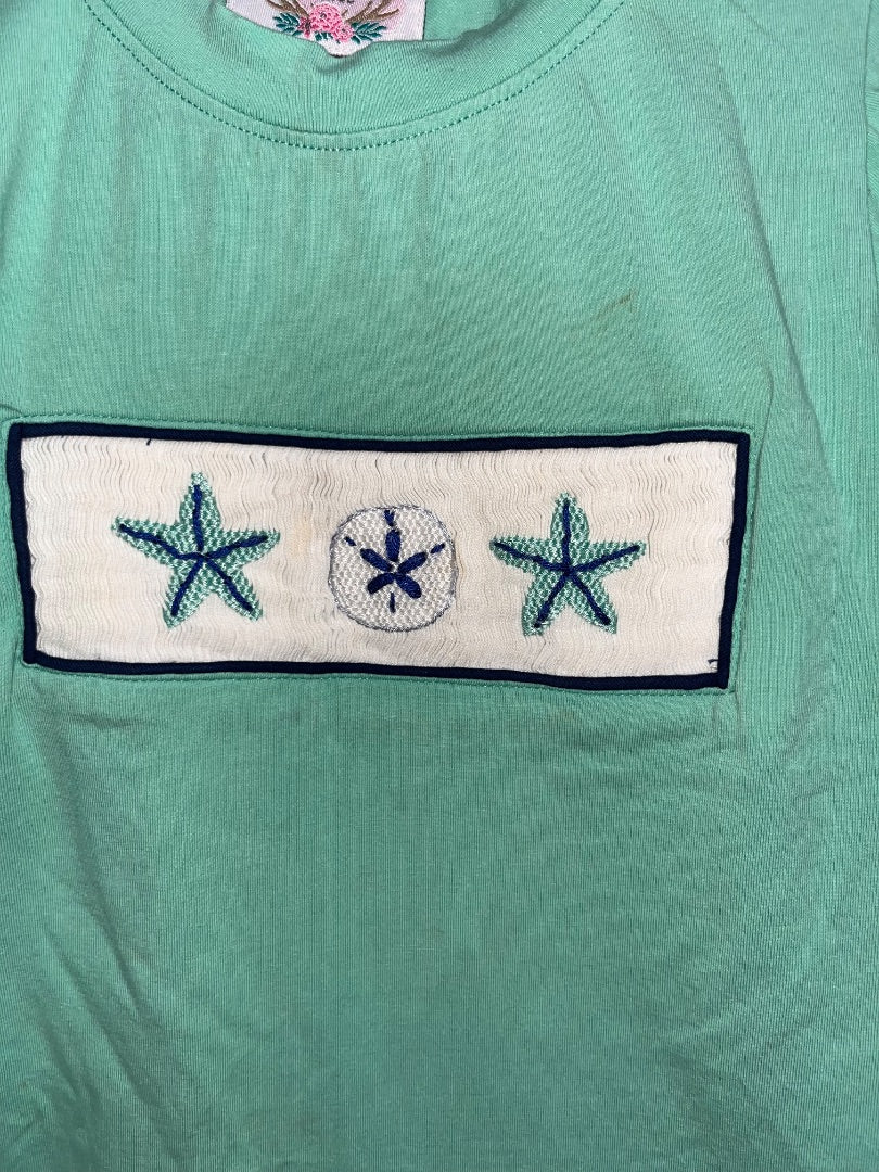 TEAL THE SMOCKING PLACE SEASHELL SMOCKED TEE, BOY 5T