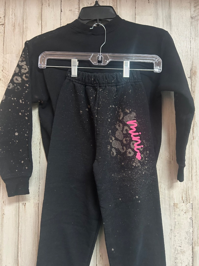 BLACK HANES BLEACHED MINI SWEATSUIT, GIRL 6-8