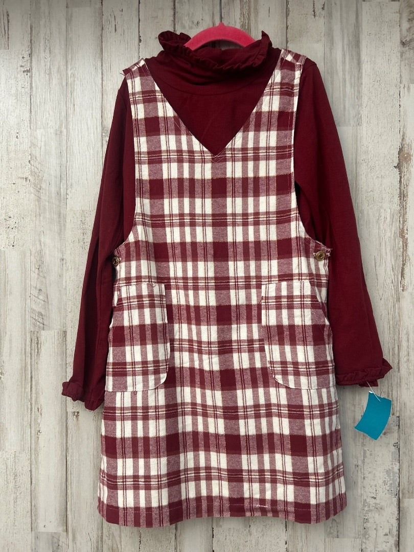 BURGUNDY MAX STUDIO PLAID 2PC DRESS, GIRL 7