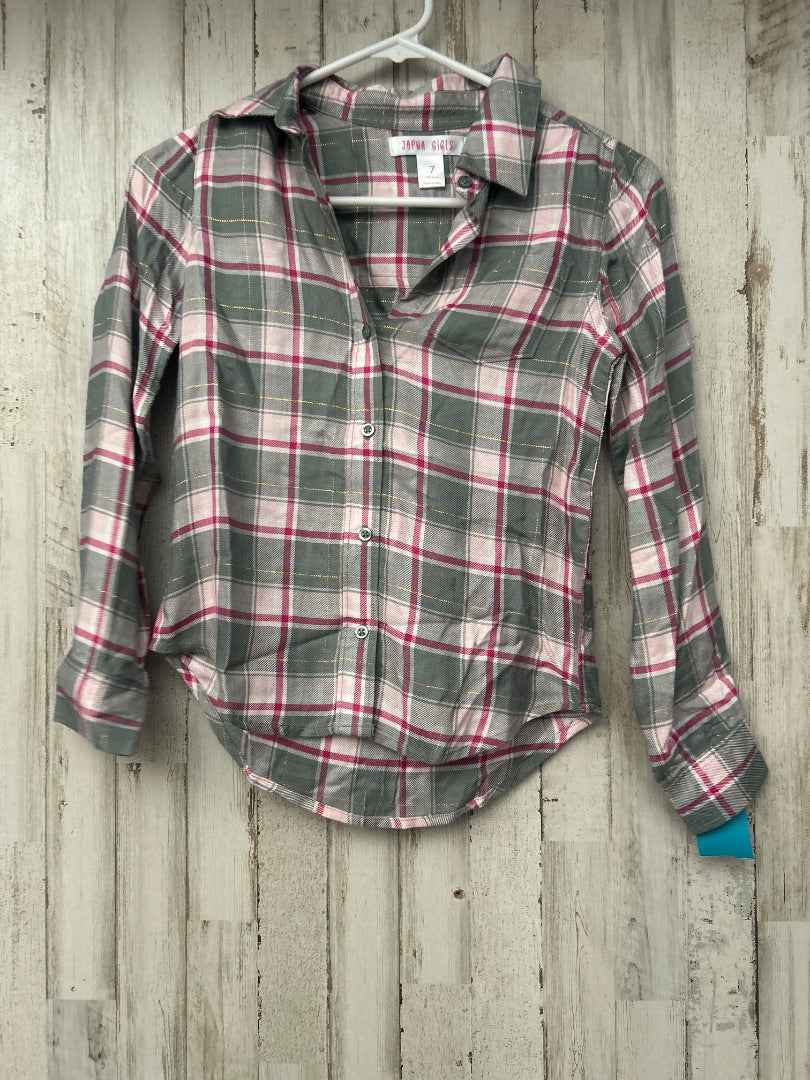 SAGE/PINK JAPNA GIRLS PLAID BUTTON UP, GIRL 7