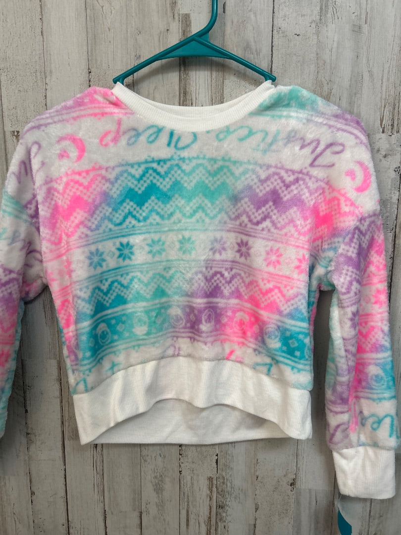 WHITE/NEON JUSTICE FUZZY WINTER SWEATER, GIRL 7/8