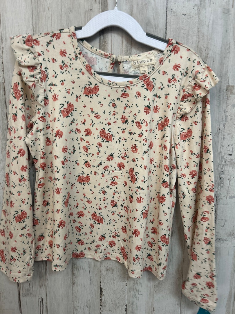 CREAM BTWEEN FLORAL RUFFLE TOP, GIRL 7