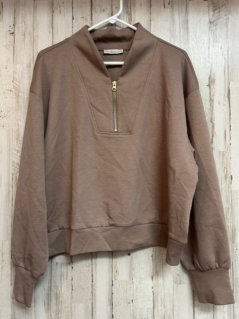 TAUPE ZENANA 1/4 ZIP PULLOVER, LADIES L