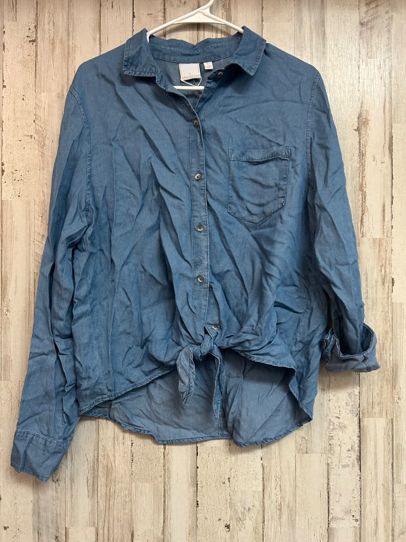 DENIM SHARAGANO BUTTON KNOT TOP, LADIES L