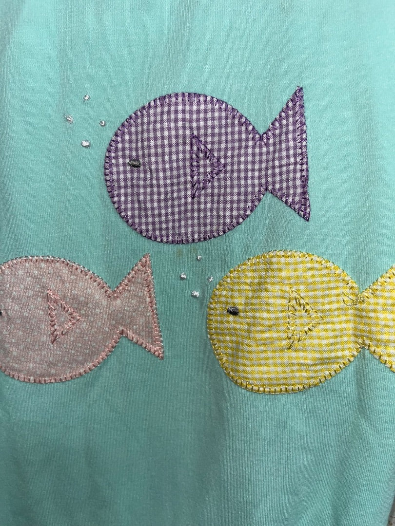 MINT THREE SISTERS FISH APPLIQUE BUBBLE, GIRL 2T