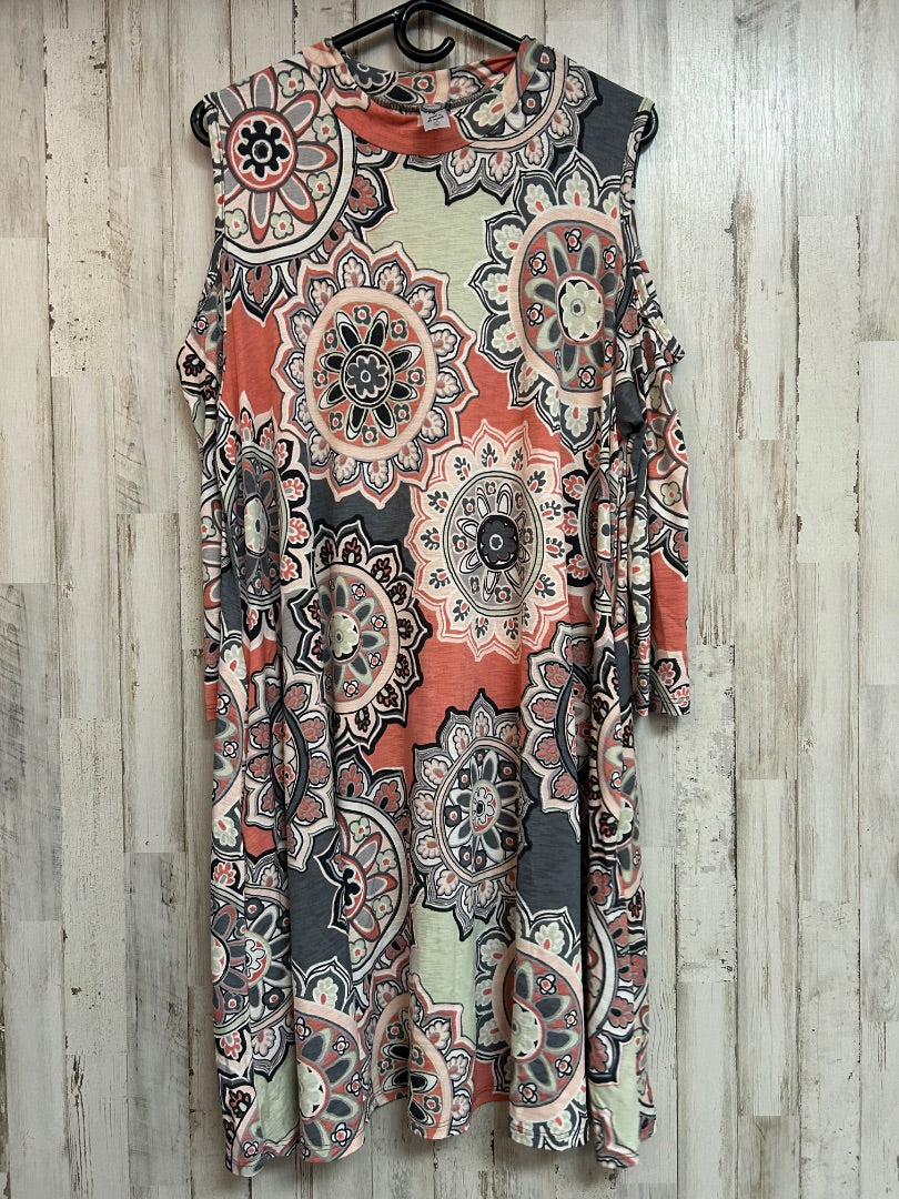 MINT/PEACH HONEY ME PRINTED COLD SHOULDER DRESS, LADIES L
