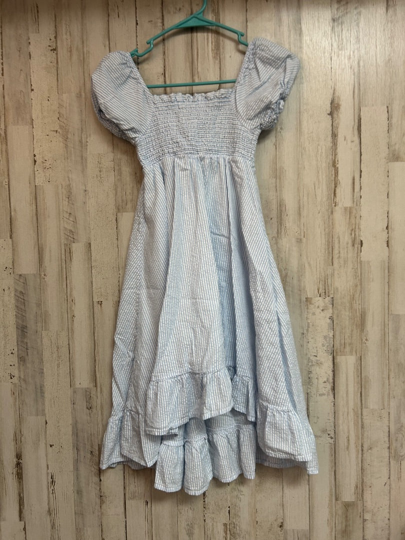 BLUE/WHITE CROWN & IVY SEERSUCKER DRESS, GIRLS 7