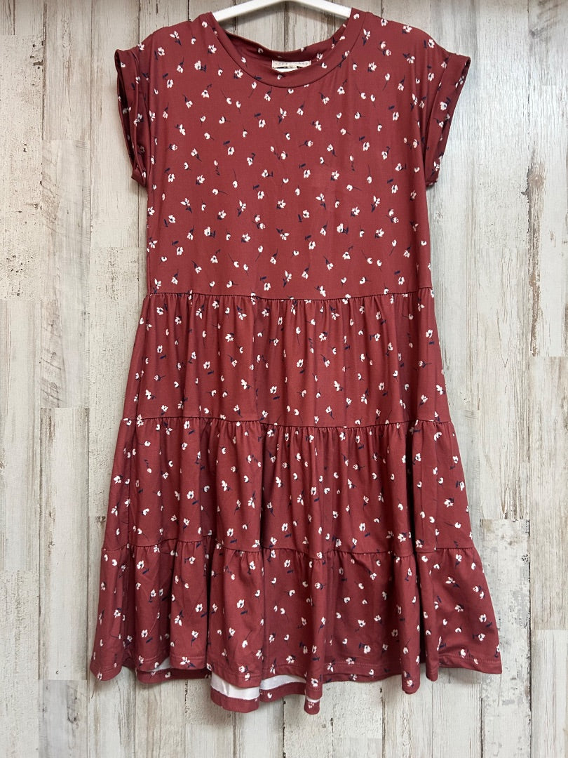 RUST COPPER KEY FLORAL TIER DRESS, GIRLS 8/10