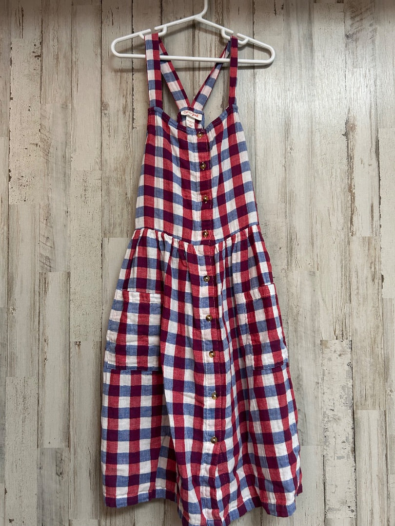 RED/BLUE CAT & JACK PLAID BUTTON DRESS, GIRLS 10/12