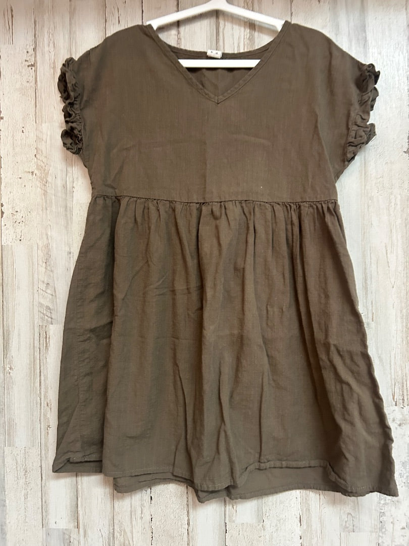 BROWN SHEIN LINEN TUNIC, GIRLS 10/11