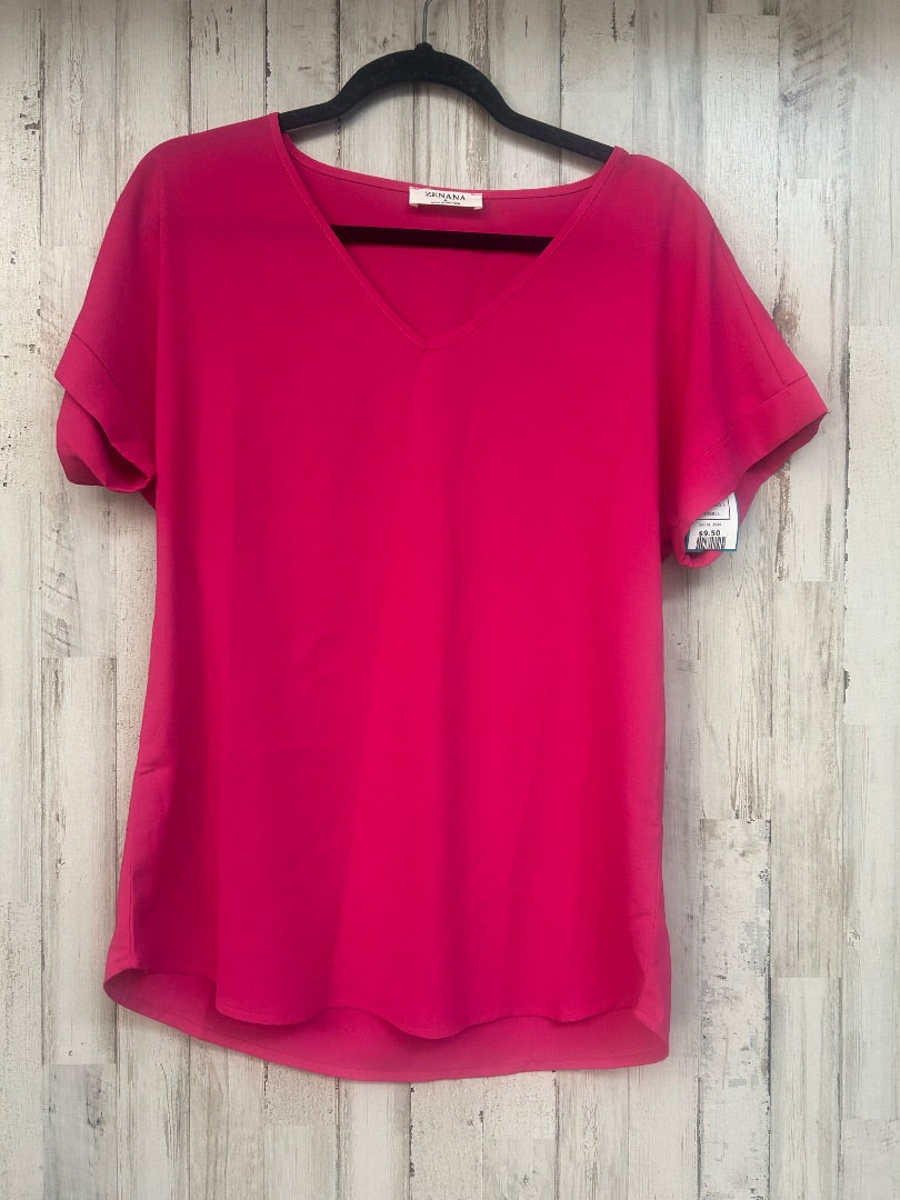 PINK ZENANA V NECK CUFF SLEEVE TOP, LADIES S