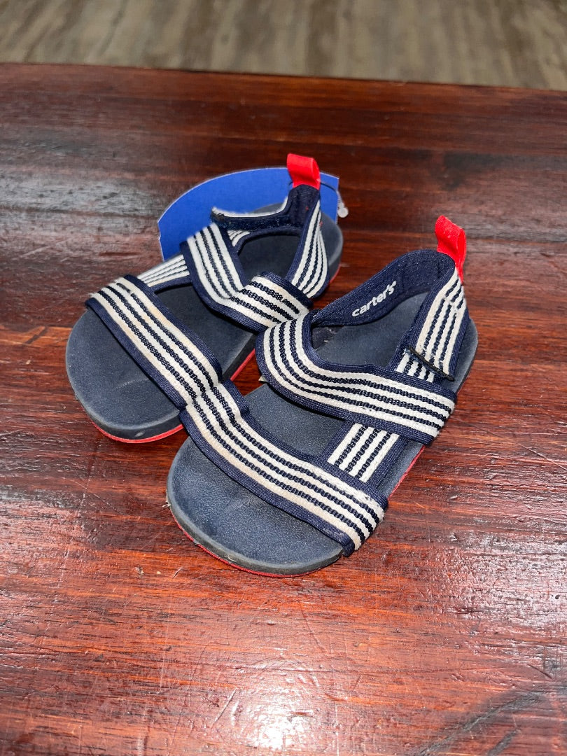 NAVY CARTERS STRIPE SANDALS, SHOES 6-9M
