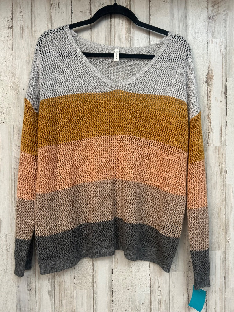 GREY/TAN WISHLIST KNIT STRIPE V NECK TOP, LADIES S
