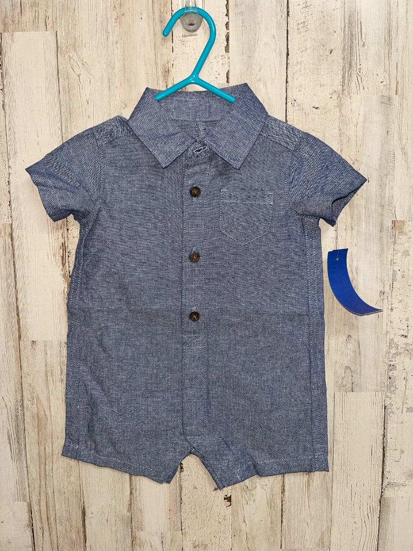 CHAMBRAY CARTERS BUTTON ROMPER, BOY 0-3M