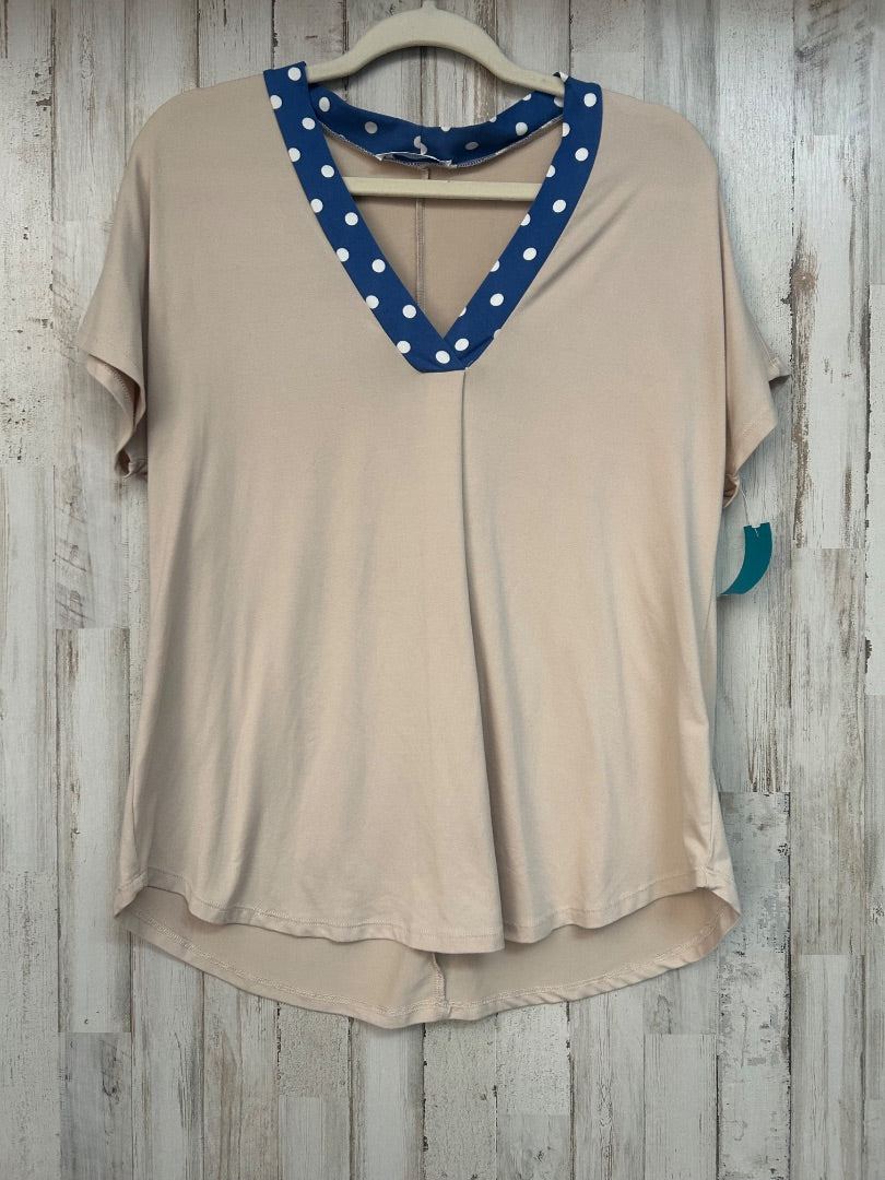DOUBLJU DOT TRIM V NECK TOP, LADIES S