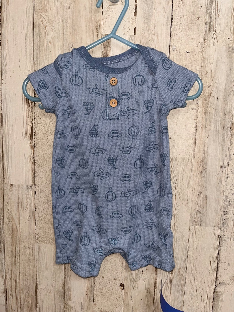 BLUE MILLIE & MILES CAR/PLAN WAFFLE ROMPER, BOY 3/6M