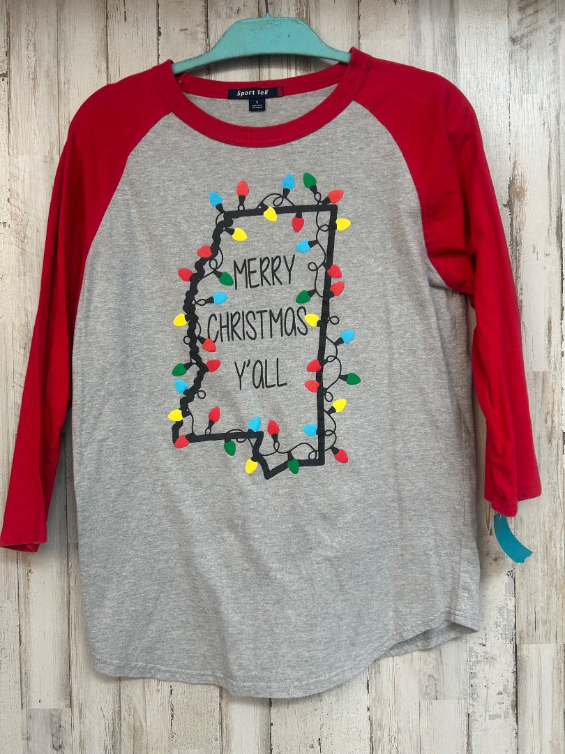 RED/GREY SPORT TEK MERRY CHRISTMAS YALL RAGLAN, LADIES S