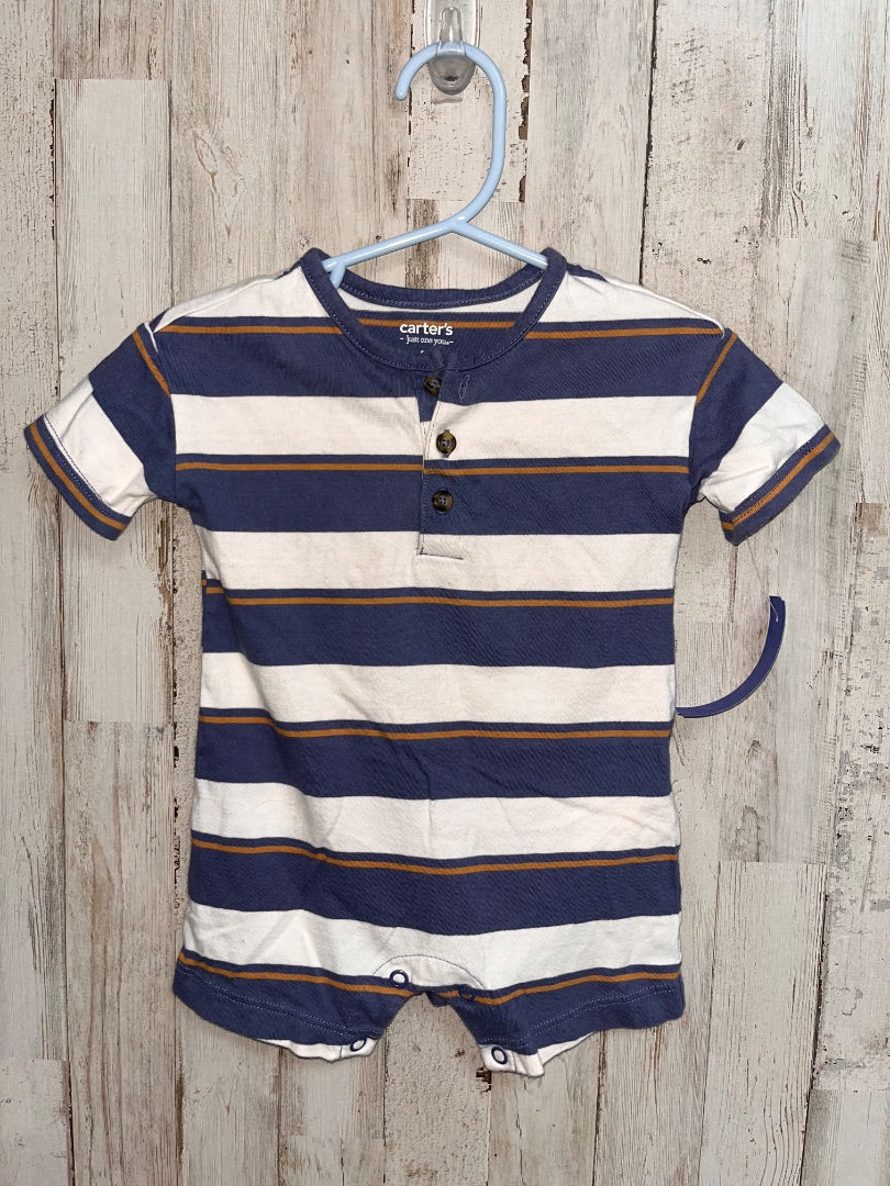 BLUE CARTERS STRIPE BUTTON ROMPER, BOY 6M