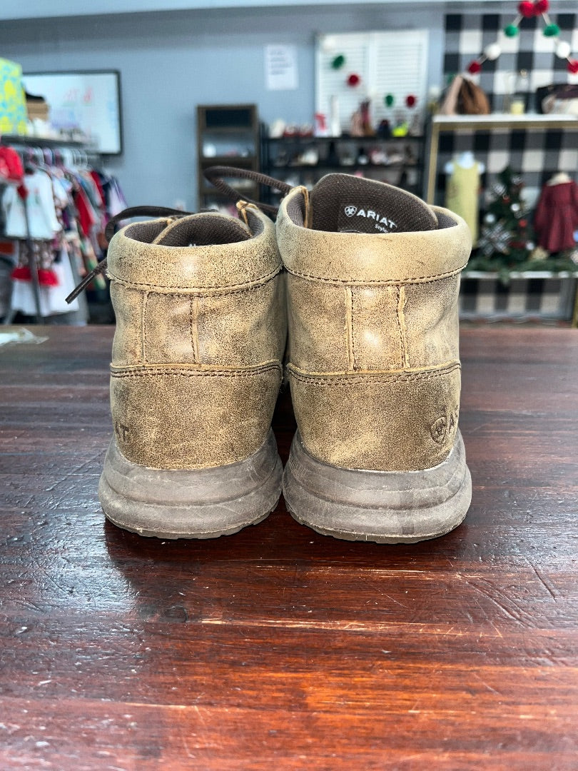 BROWN ARIAT LEATHER MOCCASIN BOOTS, SHOES A7.5