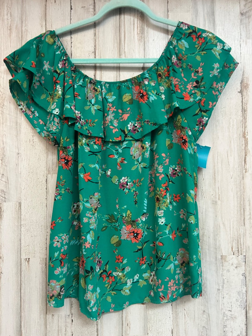GREEN LOVE ON A HANGER FLORAL RUFFLE BLOUSE, LADIES M