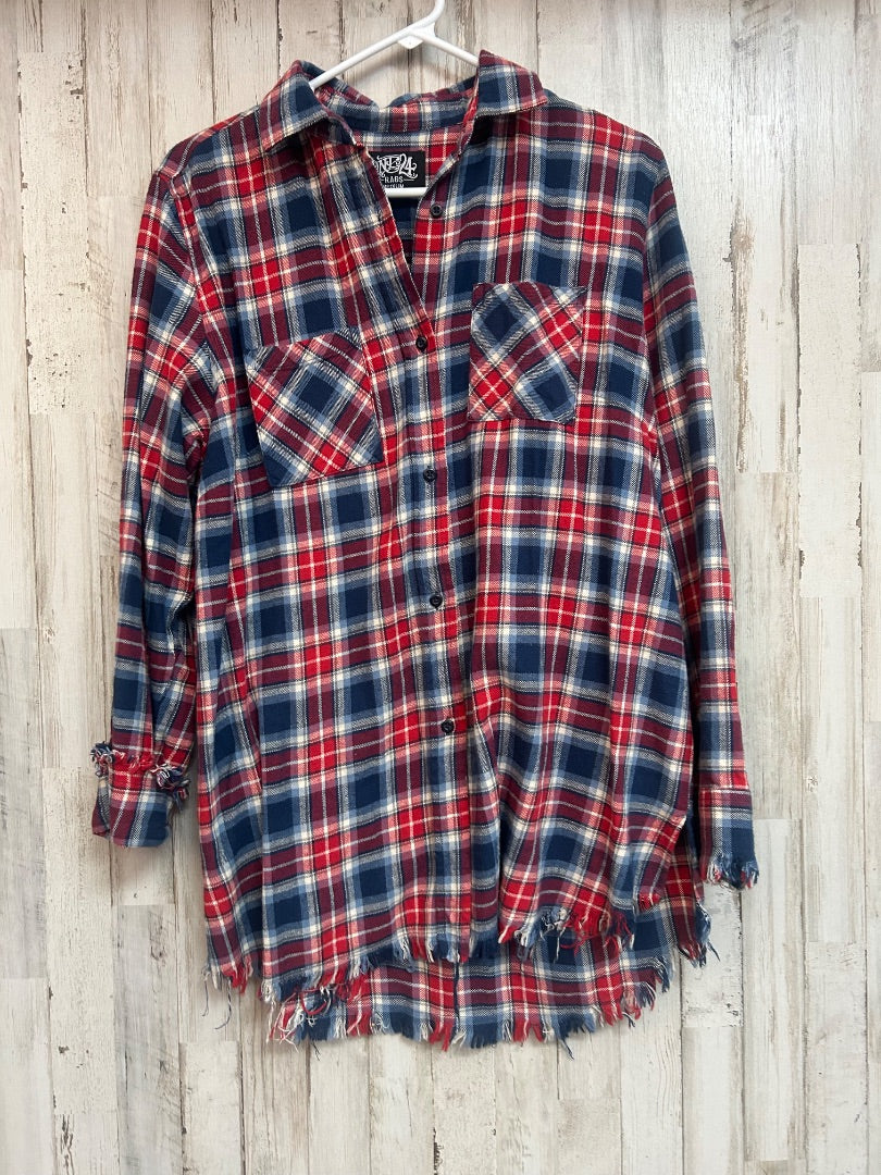 RED/NAVY ONE 24 RAW EDGE PLAID FLANNEL, LADIES M