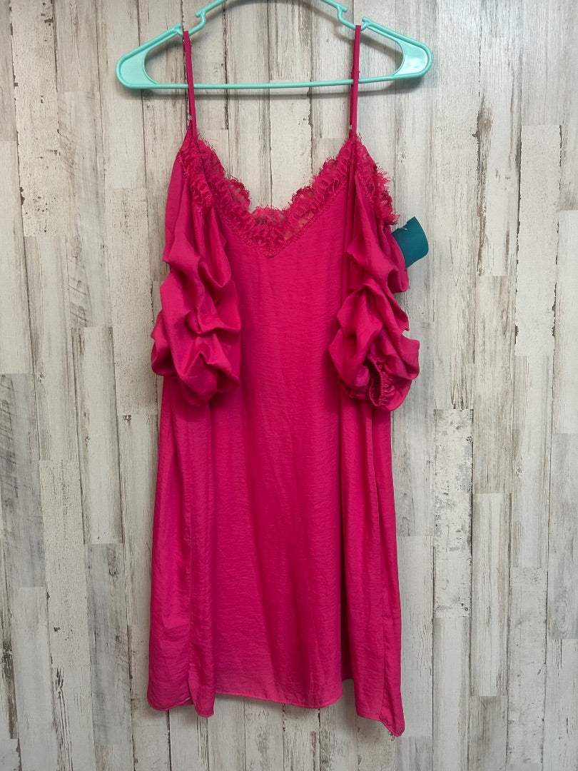 PINK ENTRO LACE TRIM PUFF SLEEVE COLD SHOULDER BLOUSE, LADIES M