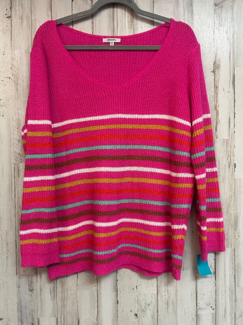 PINK JODIFL STRIPE V NECK TOP, LADIES M
