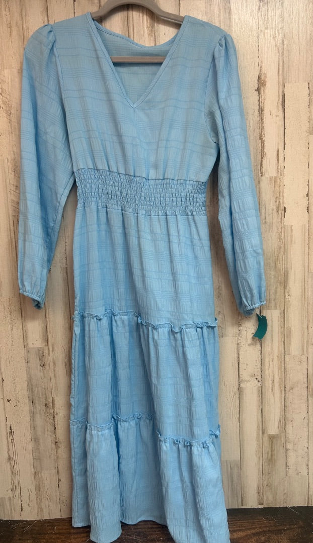 LIGHT BLUE TEXTURED SMOCK WAIST MAXI, LADIES M