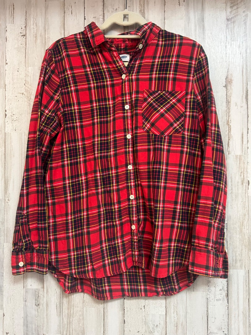 RED OLD NAVY PLAID FLANNEL CLASSIC BUTTON UP, LADIES L