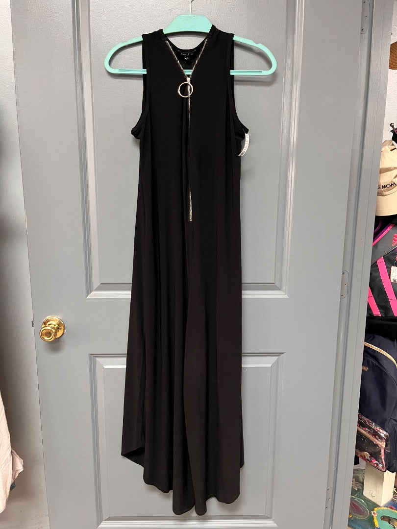BLACK SAMMIE & JO ZIP UP SATIN ROMPER, LADIES L