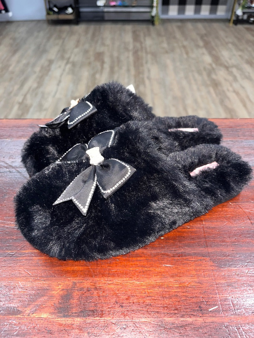 BLACK THALIA SODI NEW BOW FLUZZY SLIPPERS, SHOES A11/12