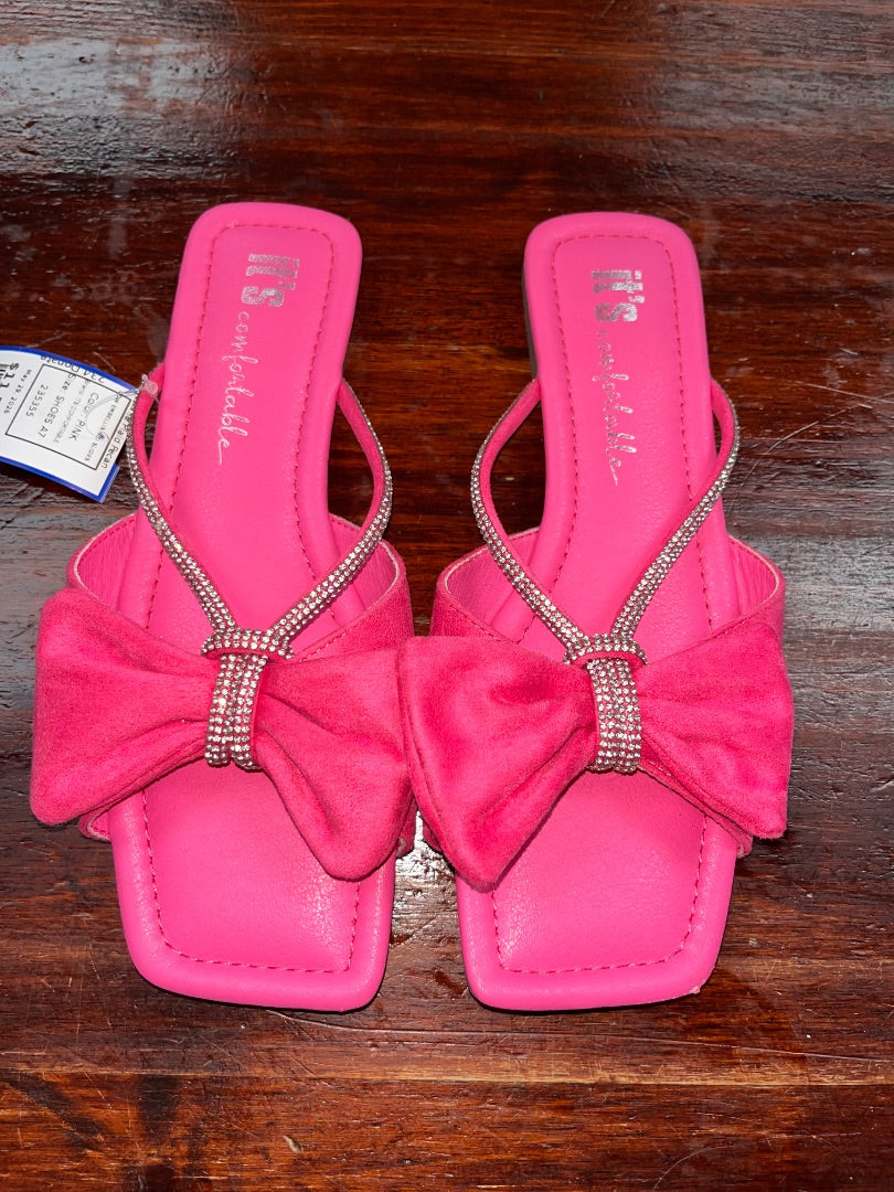 PINK ITS COMFORTABLE BOW EMBELLISHED SLIDES, SHOES A7