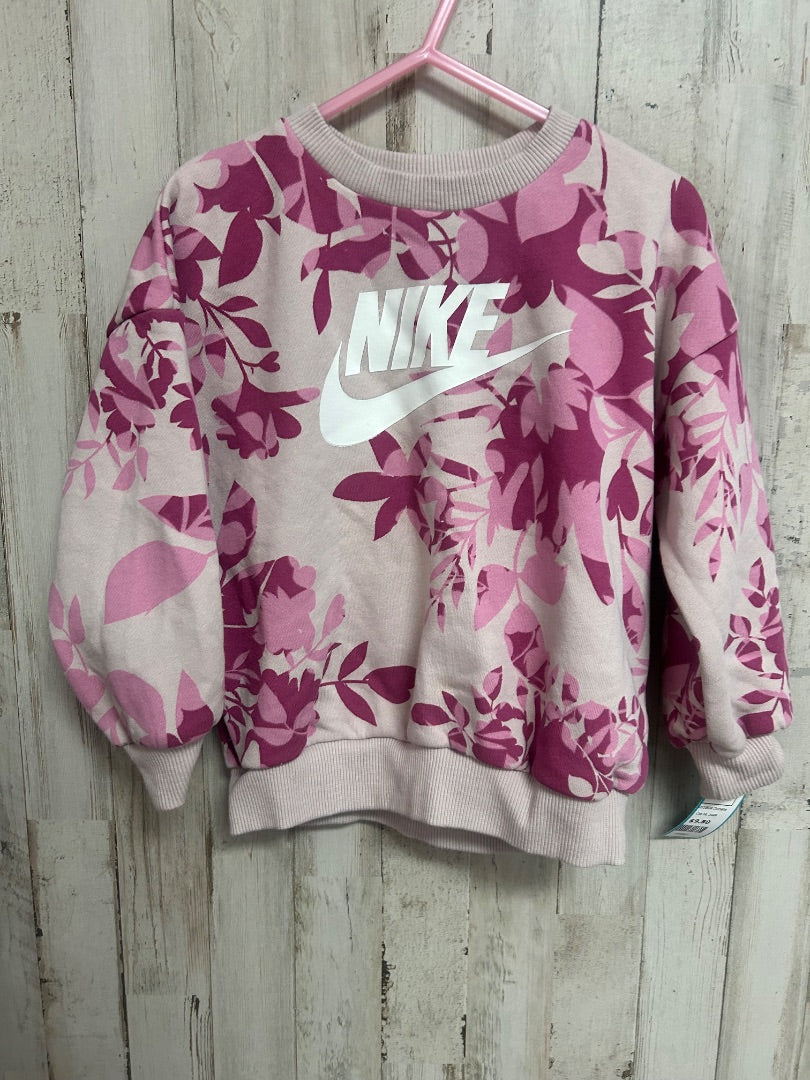 TAN NIKE FLOWER PRINT LOGO SWEATSHIRT, GIRL 2T
