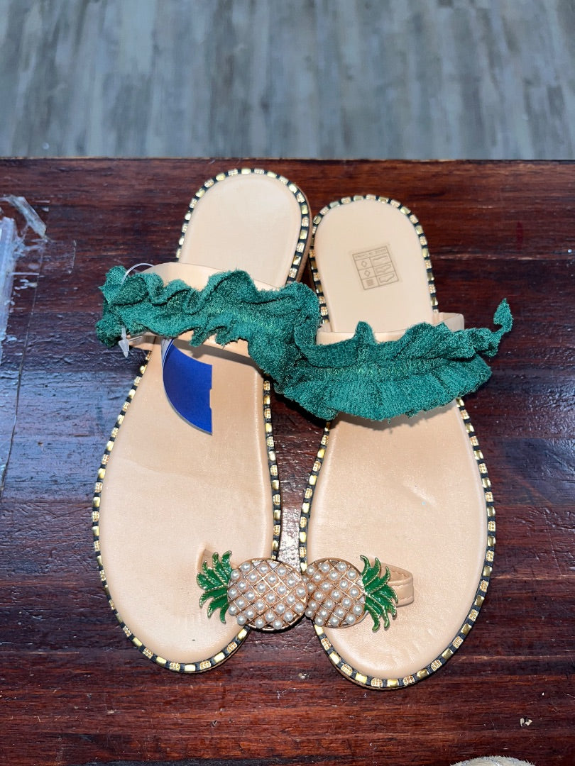 GOLD/GREEN PINEAPPLE FLIP FLOPS, SHOES Y3