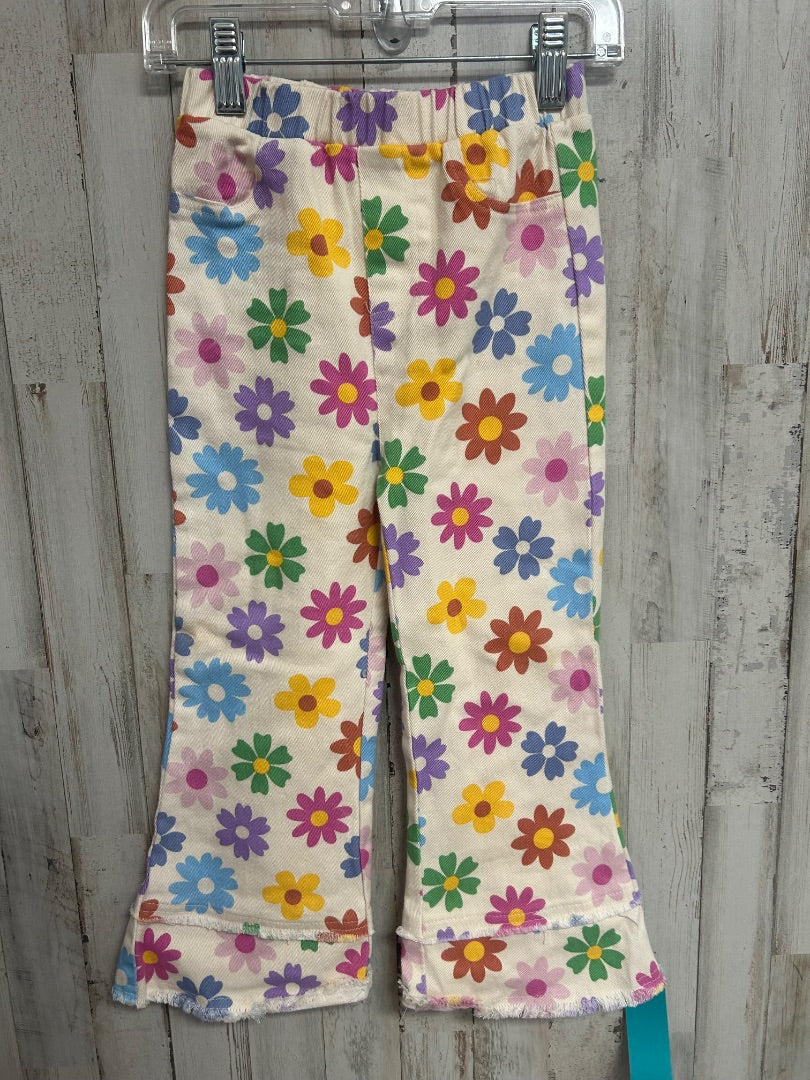TAN RARE EDITIONS FLORAL RAW EDGE FLARE JEANS, GIRL 4T
