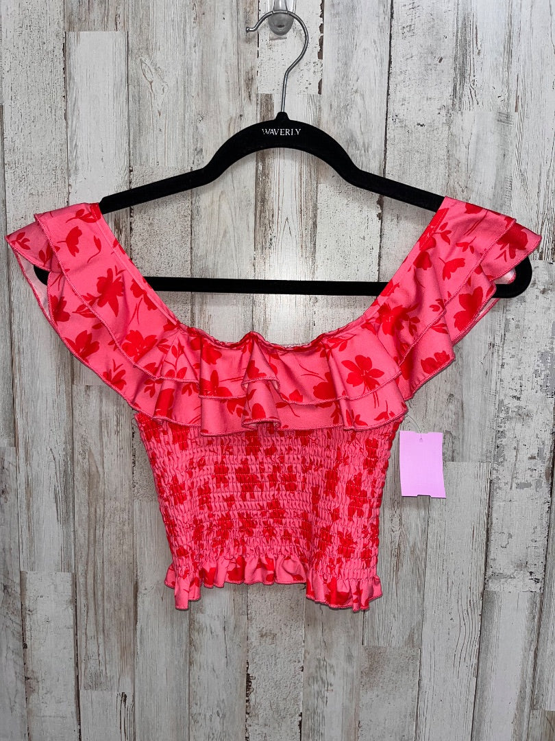 PINK/RED SHEIN FLORAL SMOCKED CROP, LADIES XS
