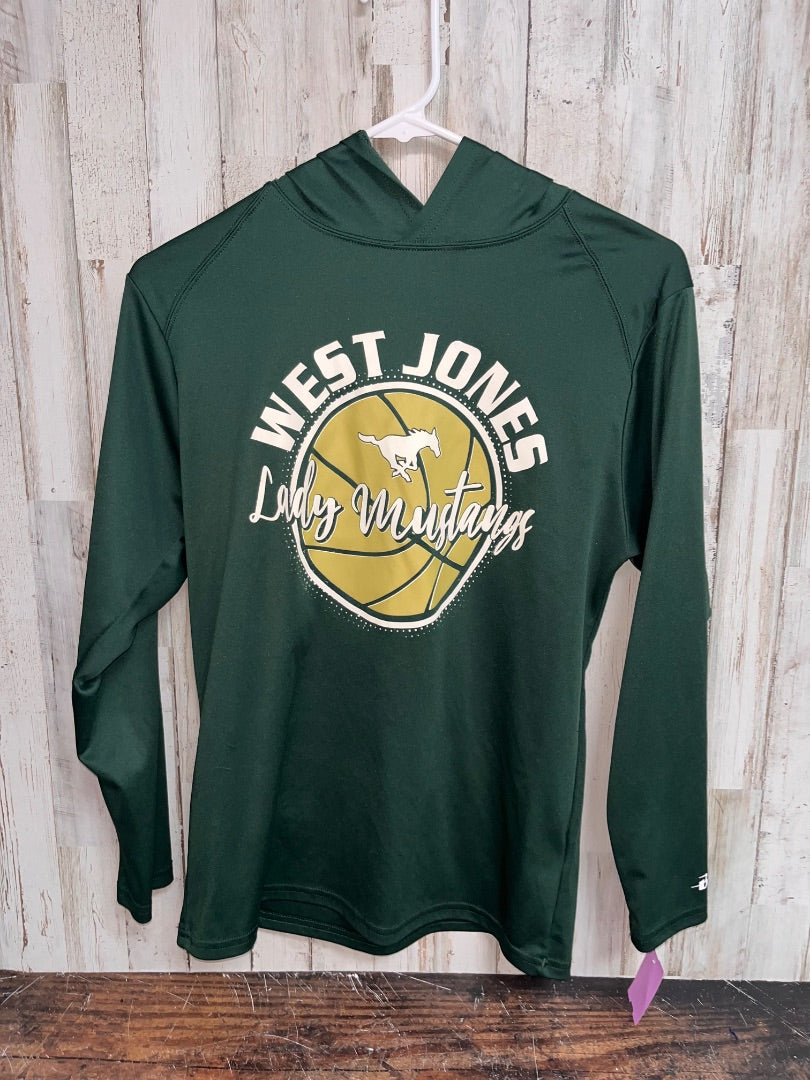 GREEN BADGER LADY MUSTANGS BASKETBALL HOODIE, GIRL 12