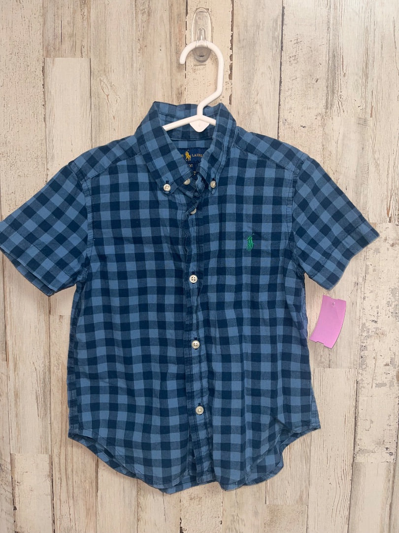 BLUE RALPH LAUREN GINGHAM BUTTON UP, BOY 3T
