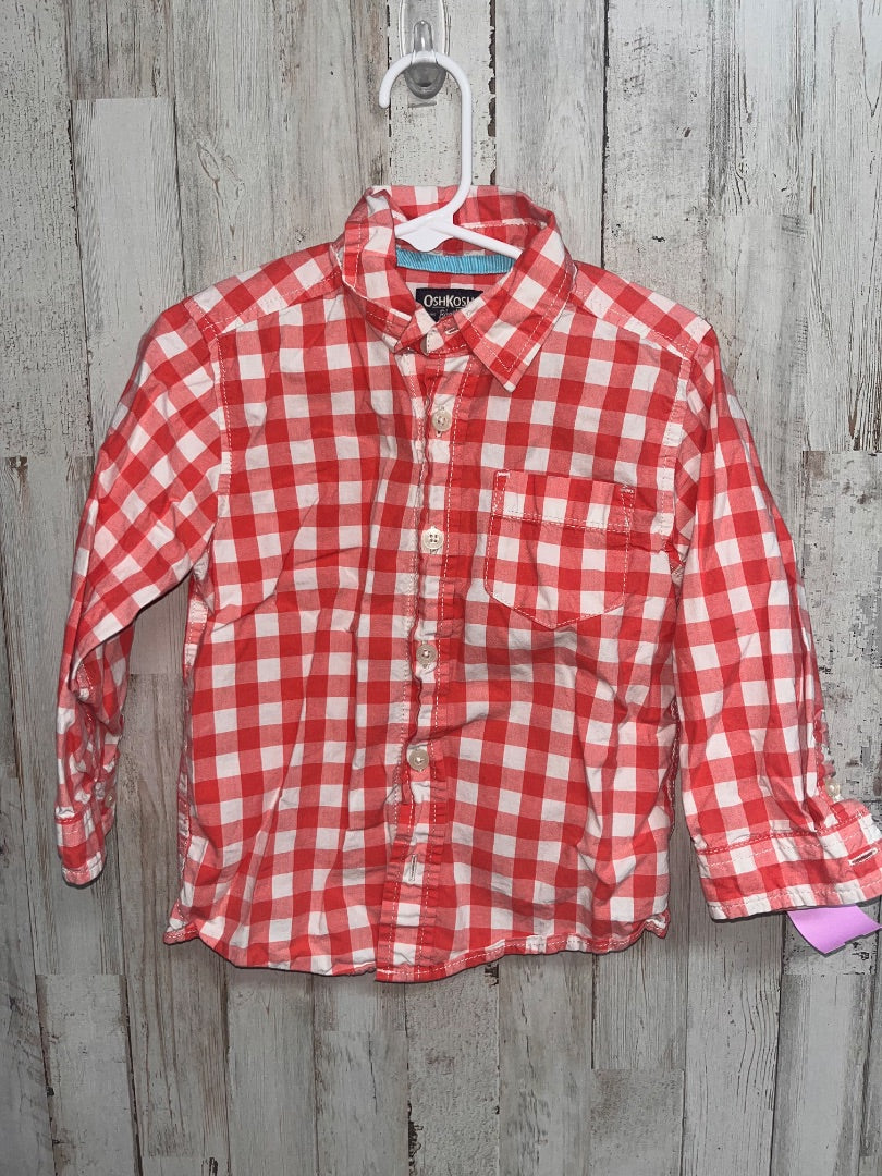 RED OSH KOSH GINGHAM BUTTON UP, BOY 3T