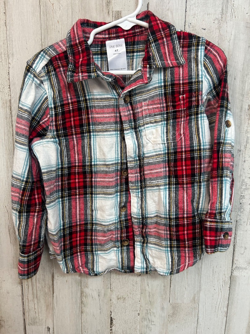 RED OKIE DOKIE PLAID FLANNEL, BOYS 4T