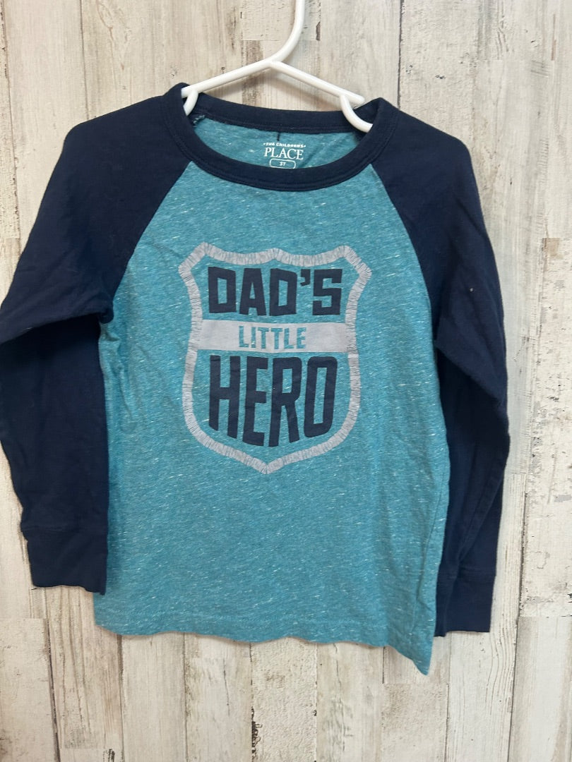 TEAL/NAVY CHILDRENS PLACE DADS HERE RAGLAN, BOYS 3T