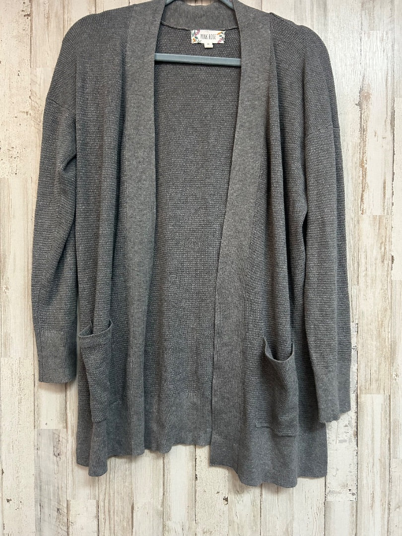 GREY PINK ROSE KNIT CARDIGAN, LADIES M