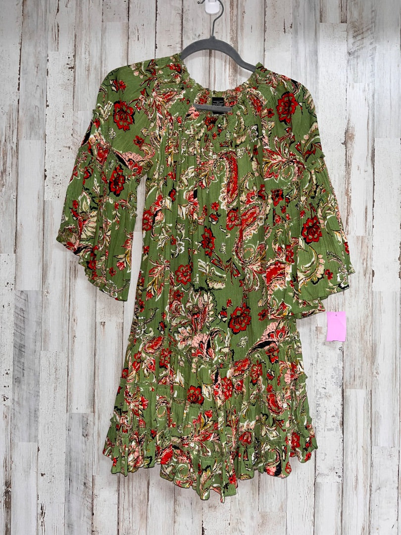 GREEN MILLINEUM FLORAL TIER BELL SLEEVE DRESS, LADIES M