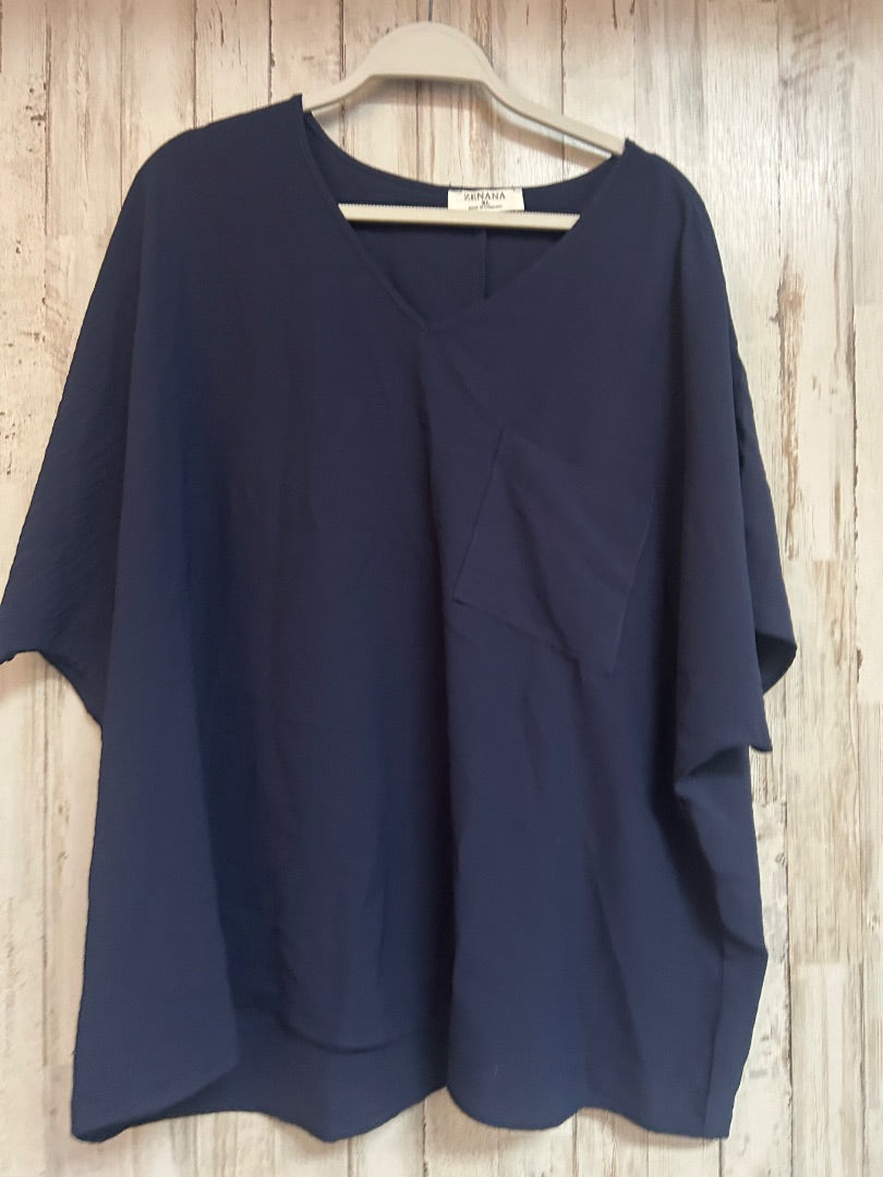 NAVY ZENANA VNECK TOP, LADIES 2X