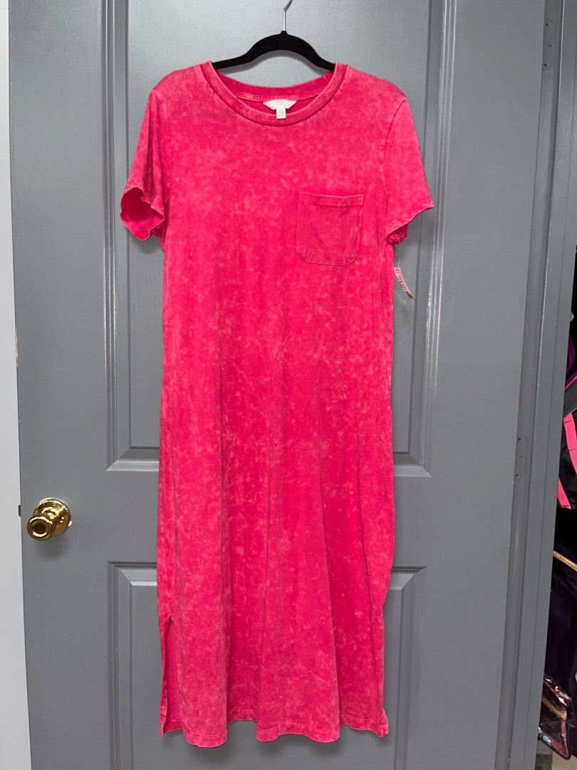 PINK TIME AND TRU ACID WASHED POCKET TEE DRESS, LADIES L
