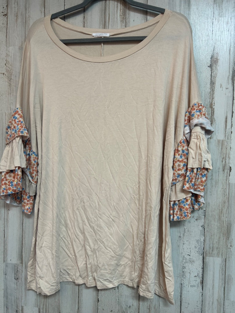 BEIGE CHICSOUL FLORAL RUFFLE SLEEVE TOP, LADIES 2X