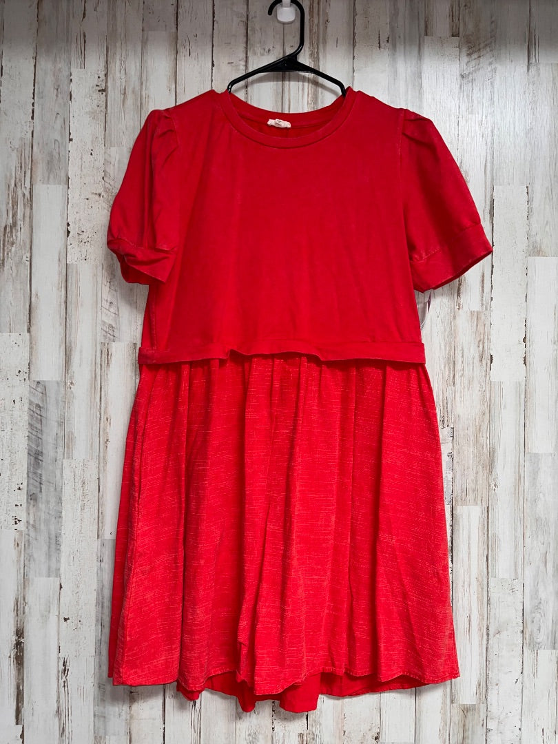 RED JODIFL ACID WASHED TIER DRESS, LADIES L